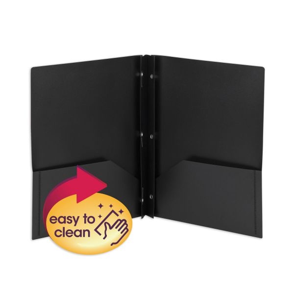 Smead Poly Two-Pocket Folder W/Fasteners, 100-Sheet Capacity, Black, 25/Box