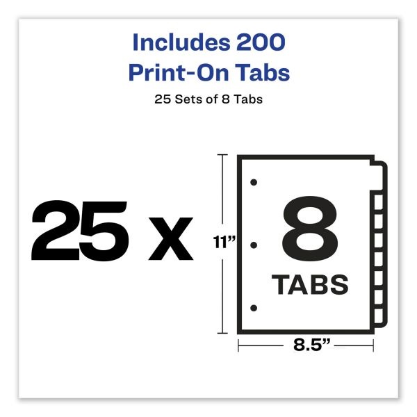 Avery Customizable Print-On Dividers, 8 1/2" X 11", 8 Tabs, White, Pack Of 25 Sets
