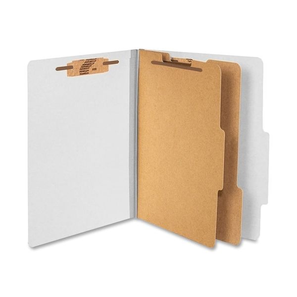 Acco Durable Pressboard Classification Folders, Letter Size, 3" Expansion, 2 Partitions, 60% Recycled, Mist Gray, Box Of 10