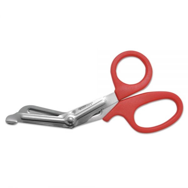 Westcott Stainless Steel Office Snips, 7" Long, 1.75" Cut Length, Red Offset Handle