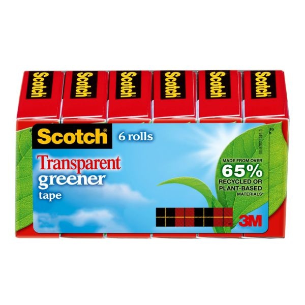 Scotch Transparent Greener Tape, 3/4" X 900", Clear, Pack Of 6 Rolls