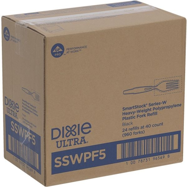 Dixie Smartstock Wrapped Heavy-Weight Cutlery Refill, Fork, Black, 960/Carton