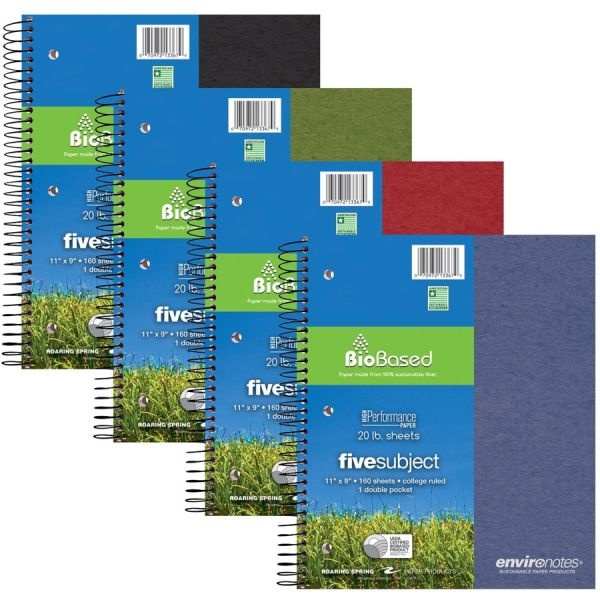 Roaring Spring Earthtones Biobased 5 Subject Notebook, Med/College Rule, Random Asst Covers, (160) 11X9 Sheets, 12/Ct