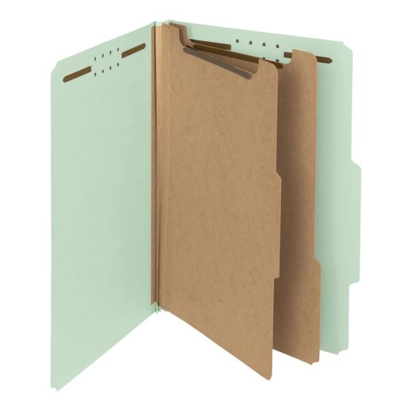 Smead Pressboard Classification Folders, 2 Dividers, Legal Size, 100% Recycled, Gray/Green, Box Of 10