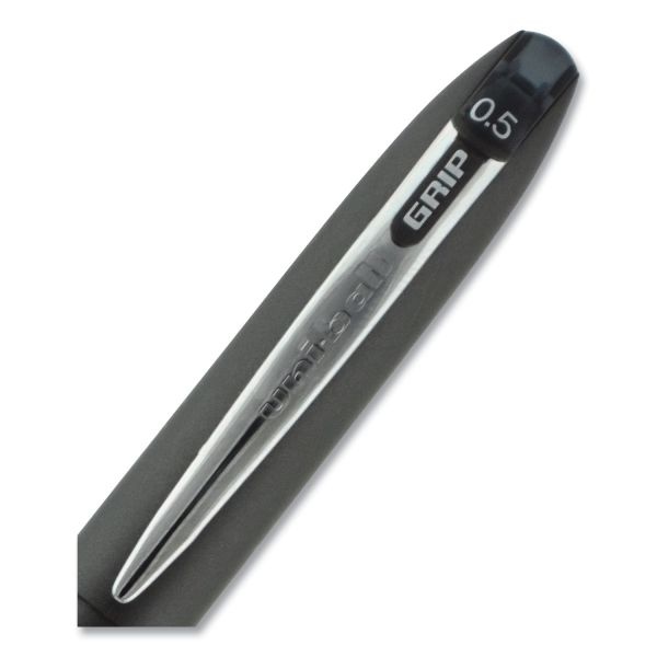Uniball Grip Roller Ball Pen, Stick, Extra-Fine 0.5 Mm, Black Ink, Black Barrel, Dozen
