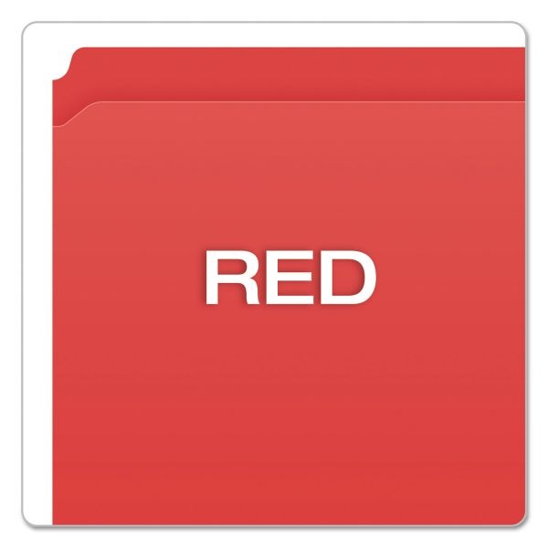 Pendaflex Double-Ply Reinforced Top Tab Colored File Folders, Straight Tabs, Letter Size, 0.75" Expansion, Red, 100/Box