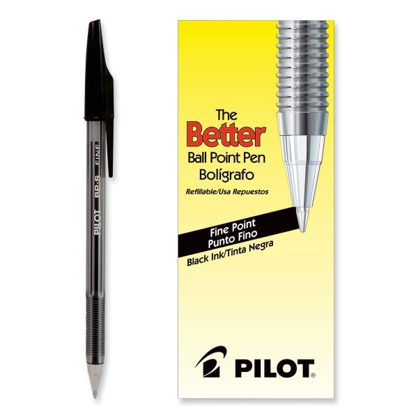 Pilot Better Ballpoint Pens, Fine Point, 0.7 Mm, Black Barrel, Black Ink, Pack Of 12