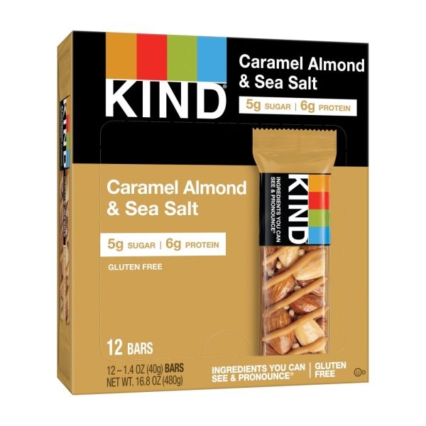 Kind Healthy Snack Bars, Sea Salt/Caramel/Almond, 1.4 Oz, Box Of 12 Bars