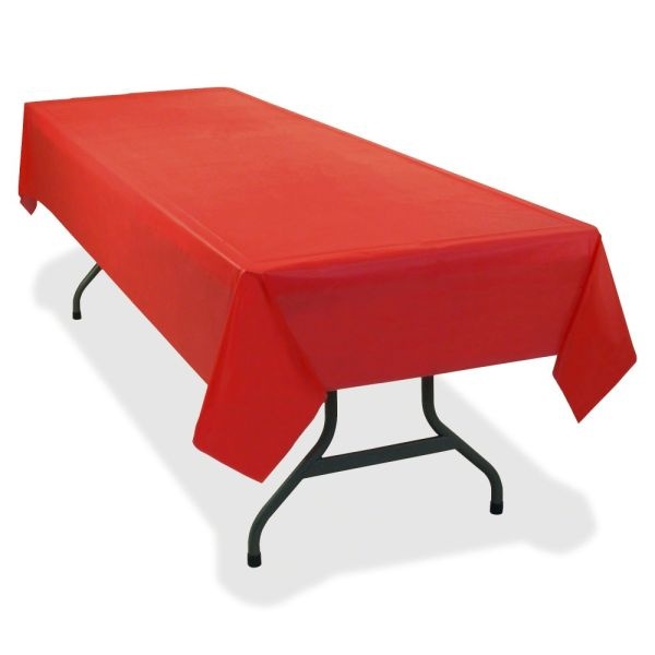 Tablemate Plastic Rectangular Table Covers, 54" X 108", Red, Pack Of 6