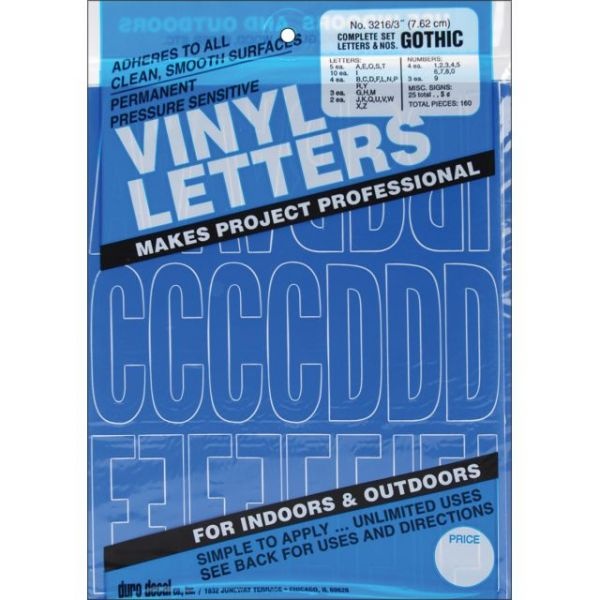 Permanent Adhesive Vinyl Letters & Numbers 3" 160/Pkg