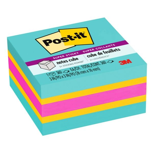 Post-It Notes Cube Notes, 3" X 3", Bright Colors, Pad Of 360 Sheets
