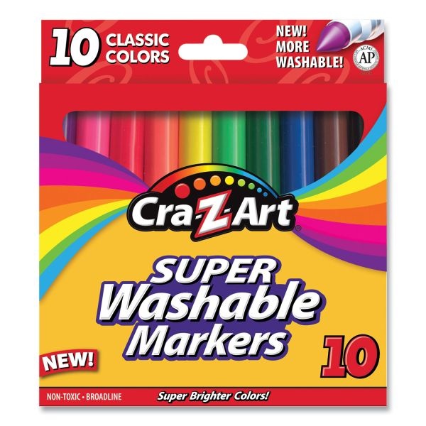 Cra-Z-Art Super Washable Markers, Broad Bullet Tip, Assorted Colors, 10/Set