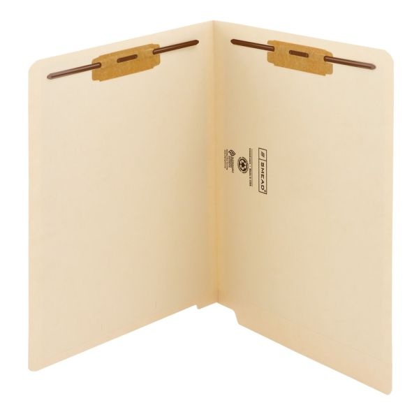 Smead End-Tab File Folders With Antimicrobial Product Protection, Reinforced Tab, 2 Fasteners, Straight Cut, 9 1/2" X 12 1/4", Pack Of 50