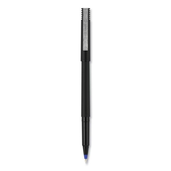 Uniball Roller Ball Pen, Stick, Fine 0.7 Mm, Blue Ink, Black/Blue Barrel, Dozen