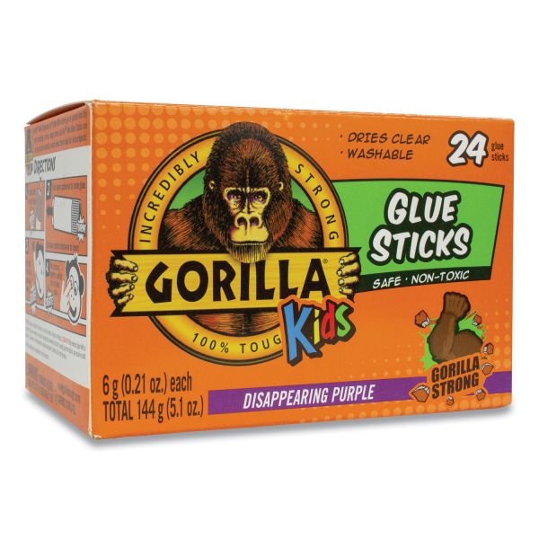Gorilla School Glue Sticks, 0.21 Oz/Stick, Dries Clear, 24/Pack