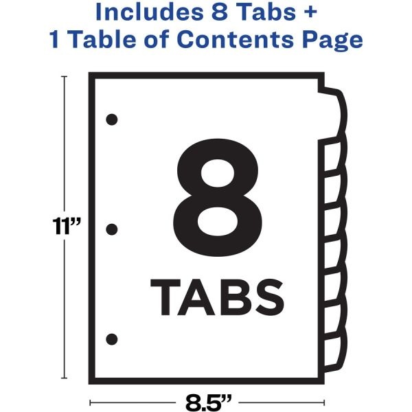 Avery Customizable Toc Ready Index Multicolor Tab Dividers, 8-Tab, 1 To 8, 11 X 8.5, White, Contemporary Color Tabs, 1 Set