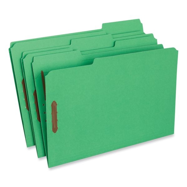 Universal Deluxe Reinforced Top Tab Fastener Folders, 0.75" Expansion, 2 Fasteners, Legal Size, Green Exterior, 50/Box