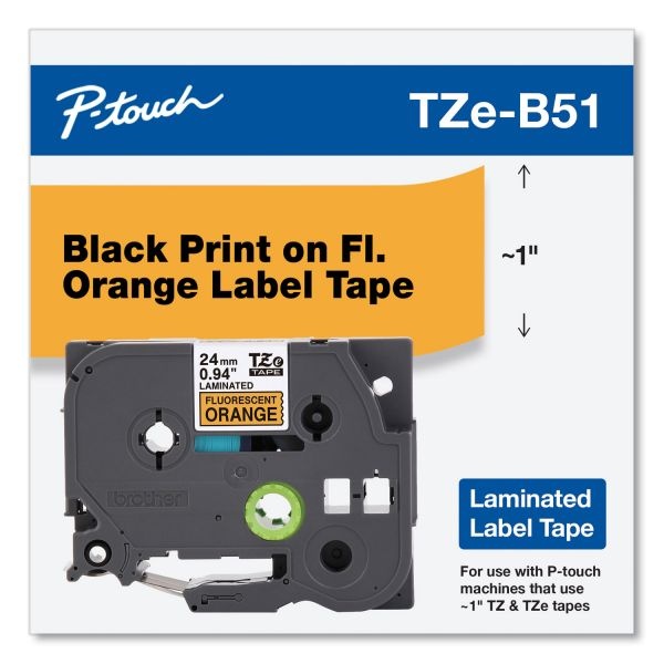 Brother P-Touch Tz Standard Adhesive Laminated Labeling Tape, 1" X 16.4 Ft, Black On Fluorescent Orange