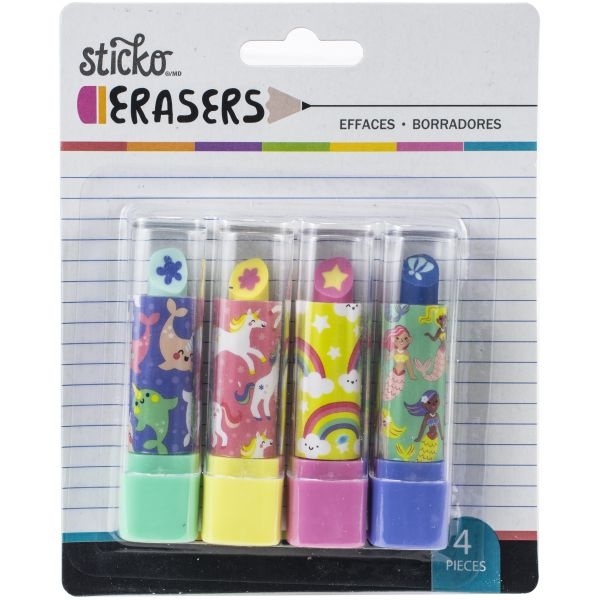 Sticko Retractable Lipstick Erasers 4/Pkg