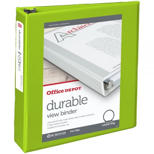 Durable View 3-Ring Binder, 2" Round Rings, 49% Recycled, Green