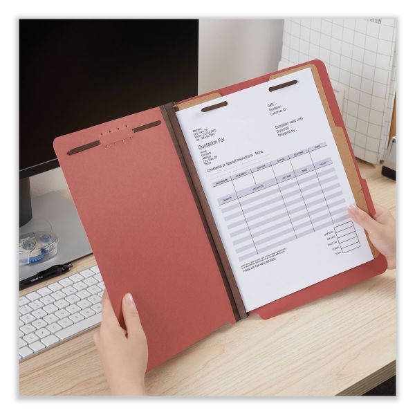 Universal Bright Colored Pressboard Classification Folders, 2" Expansion, 2 Dividers, 6 Fasteners, Letter Size, Ruby Red, 10/Box