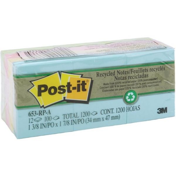 Post-It Recycled Notes 1.38"X1.88" 12/Pkg