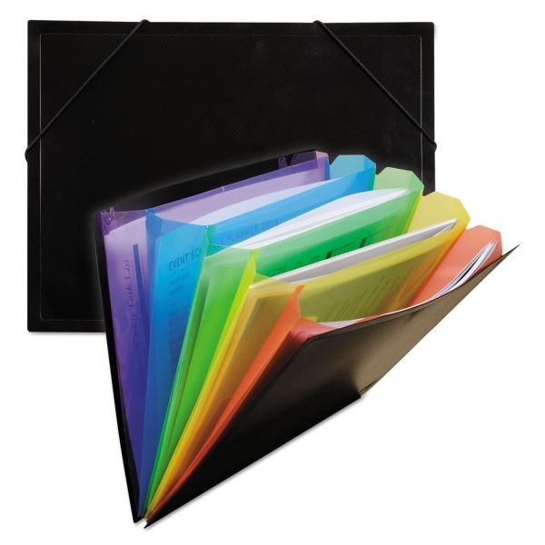 C-Line Rainbow Document Sorter/Case, 5" Expansion, 5 Sections, Elastic Cord Closure, Letter Size, Black/Multicolor
