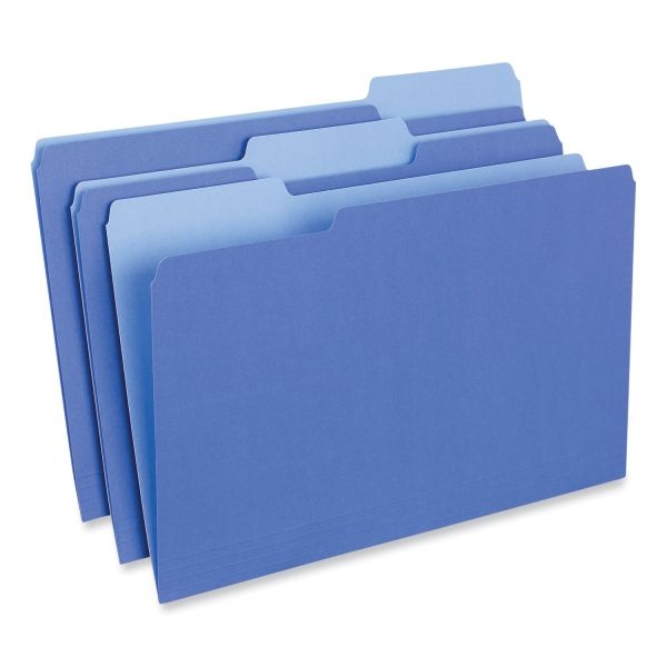 Universal Interior File Folders, 1/3-Cut Tabs: Assorted, Legal Size, 11-Pt Stock, Blue, 100/Box