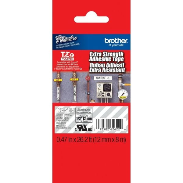 Brother Tze-S135 White-On-Clear Extra-Strength Tape, 0.47" X 26.2'
