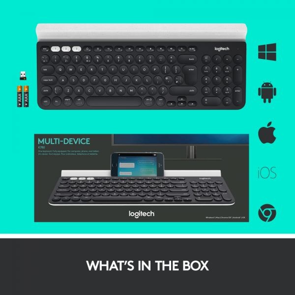 Logitech K780 Multi-Device Wireless Keyboard, Full Size, Black/White, 920-008149
