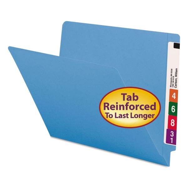 Smead Color End-Tab Folders, Straight Cut, Letter Size, Blue, Box Of 100