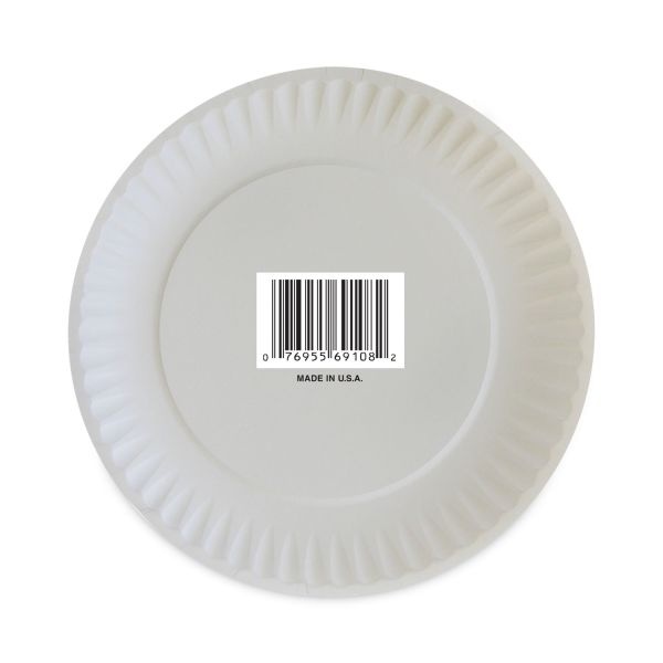 Ajm Packaging Corporation Coated Paper Plates, 9" Dia, White, 100/Pack, 12 Packs/Carton