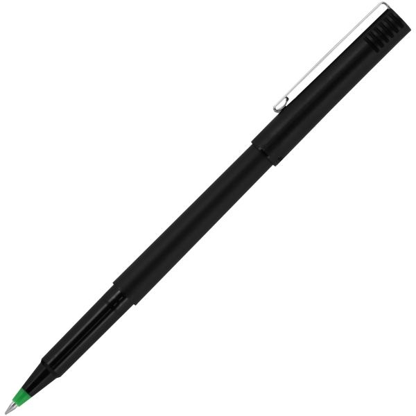 Uniball Roller Ball Pen, Stick, Fine 0.7 Mm, Green Ink, Black/Green Barrel, Dozen