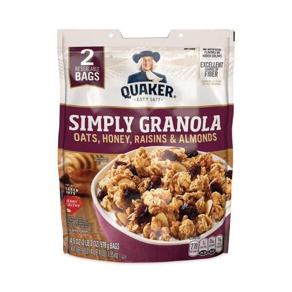 Quaker Simply Granola, Oats, Honey, Raisins And Almonds, 34.5 Oz Bag, 2 Bags/Pack