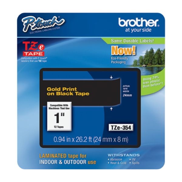 Brother P-Touch Tze Laminated Tape - 15/16" Width - Rectangle - Thermal Transfer - Gold, Black - 1 Each - Water Resistant - Grease Resistant, Grime Resistant, Temperature Resistant