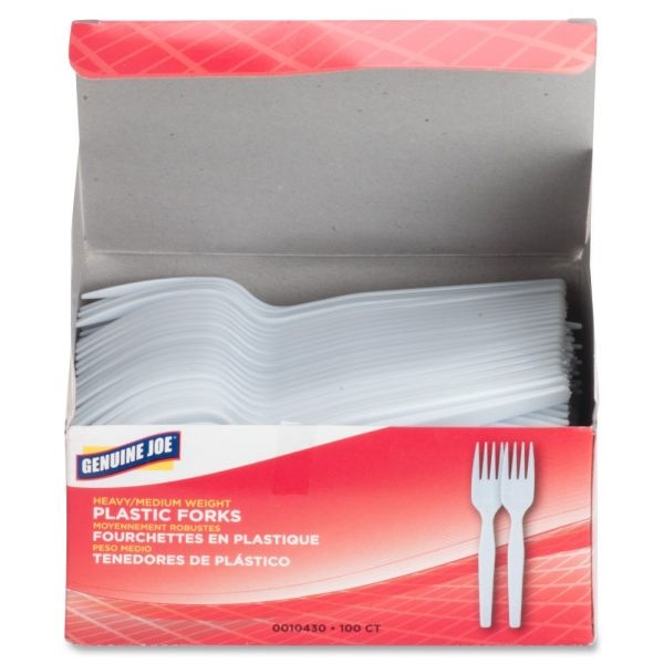 Genuine Joe Heavyweight White Plastic Forks - 100 / Box - 4000 Piece(S) - 4000/Carton - Fork - 4000 X Fork - Disposable - Polystyrene - White