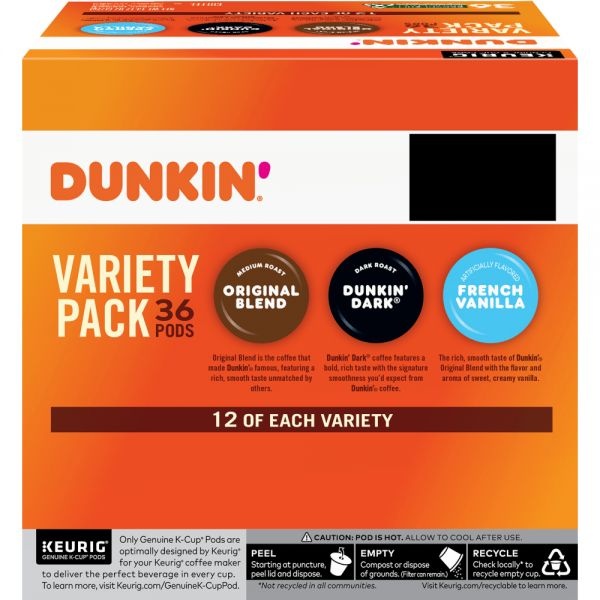 Dunkin' Donuts Coffee Single-Serve K-Cup Variety Pack, Pack Of 36 K-Cup