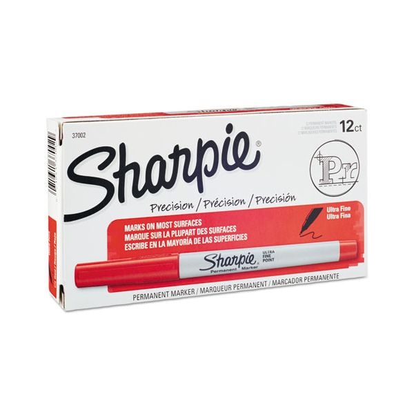Sharpie Ultra Fine Tip Permanent Marker, Extra-Fine Needle Tip, Red, Dozen