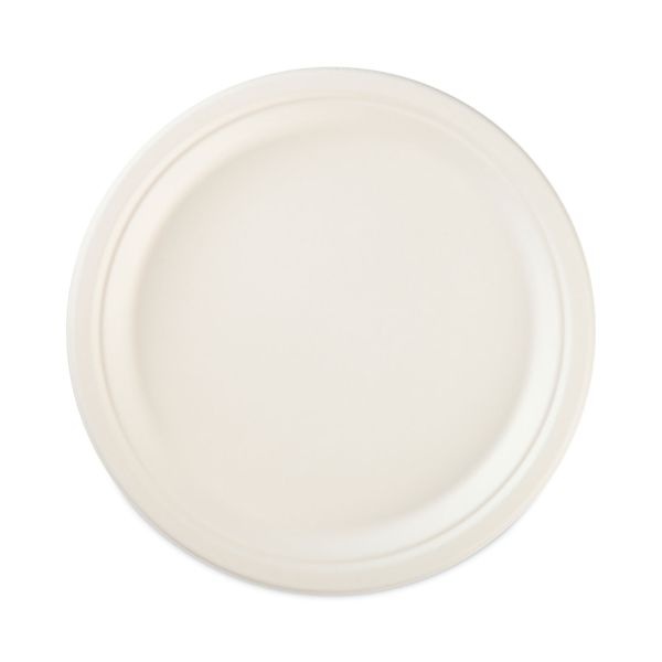 Hefty Ecosave Tableware, Plate, Bagasse, 6.75" Dia, White, 30/Pack, 12 Packs/Carton