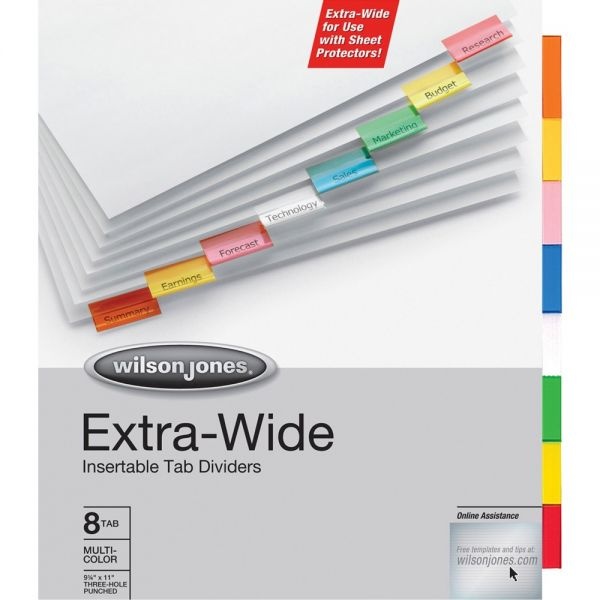 Wilson Jones Oversized Reinforced Insertable Index, 8-Tab, Multi-Color Tab, Letter, 1 Set