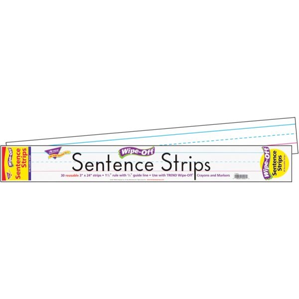 Trend Wipe-Off Sentence Strips, 24 X 3, White, 30/Pack