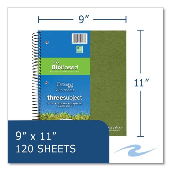 Roaring Spring Earthtones Biobased 3 Subject Notebook, Med/College Rule, Random Asst Covers, (120) 11X9 Sheets, 24/Ct