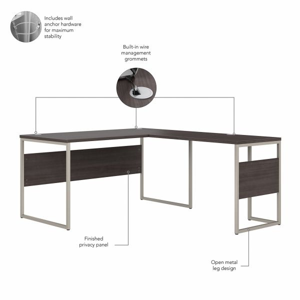 Bush Business Furniture Hybrid 60W X 30D L Shaped Table Desk With Mobile File Cabinet In Storm Gray
