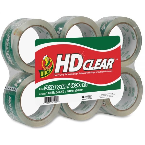 Duck Hd Clear Heavy-Duty Packaging Tape, 3" Core, 1.88" X 54.6 Yd., Clear, Pack Of 6
