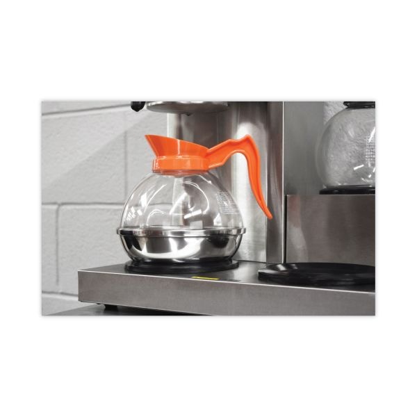 Coffee Pro Unbreakable Decaffeinated Coffee Decanter, 12-Cup, Stainless Steel/Polycarbonate, Orange Handle