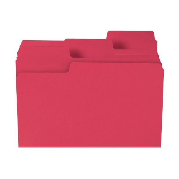 Smead Supertab Colored File Folders, 1/3-Cut Tabs: Assorted, Letter Size, 0.75" Expansion, 11-Pt Stock, Red, 100/Box