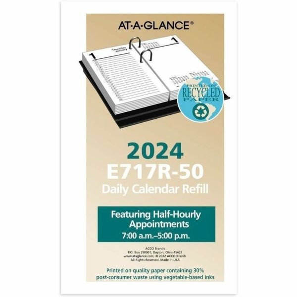 At-A-Glance Desk Calendar Recycled Refill, 3.5 X 6, White Sheets, 12-Month (Jan To Dec): 2024