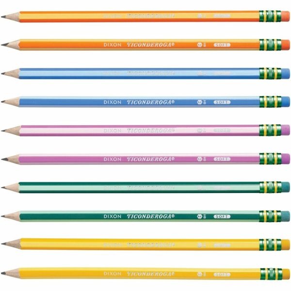 Ticonderoga Pencils, Hb (#2), Black Lead, Assorted Barrel Colors, 10/Pack