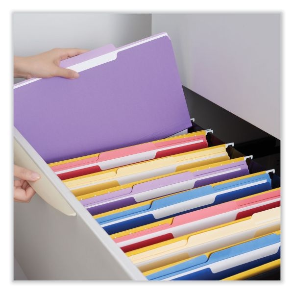 Universal Interior File Folders, 1/3-Cut Tabs: Assorted, Letter Size, 11-Pt Stock, Violet, 100/Box