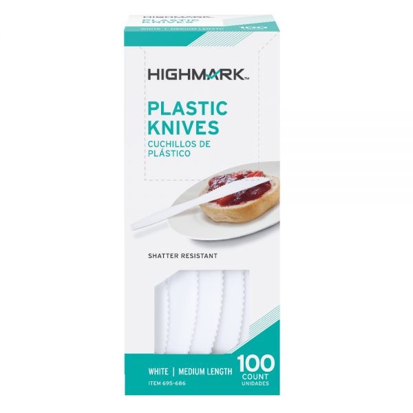 Highmark Medium-Length Plastic Cutlery, Knives, Pack Of 100 Knives
